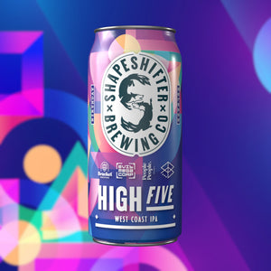 High Five West Coast IPA 440mL can on artwork background