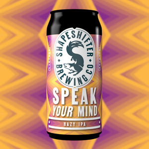 Speak Your Mind Hazy IPA can on artwork background